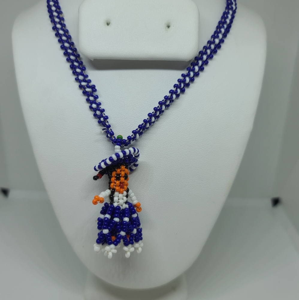Mexican huichol beaded necklace, blue beaded